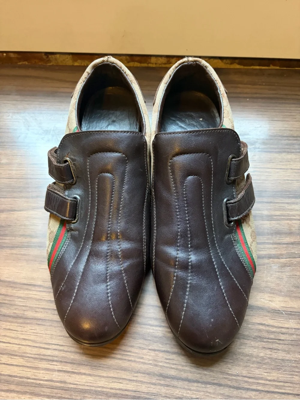 Gucci Brown Leather & GG Canvas Velcro Men's Sneakers